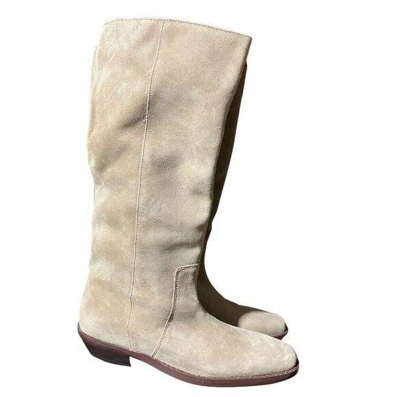 Madewell Boots WMNS 7 Beige Suede Antoine Tall Maple Seed Low Heel Capsule NN035 - Picture 3 of 10